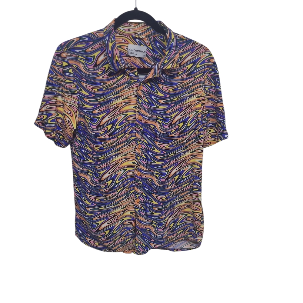 Modern Abstract Design Vibrant Men's Swirl Pattern Shirt Size Small